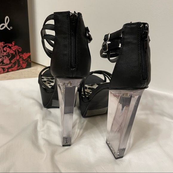 Qupid Arctic-01X Black/Clear Platform Heels 10 New Never Worn, 3 Ankle Straps - Picture 5 of 14